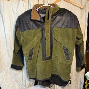 Rare Fluid International Multicolor Leather Coat Front & Side Zip Large Vintage